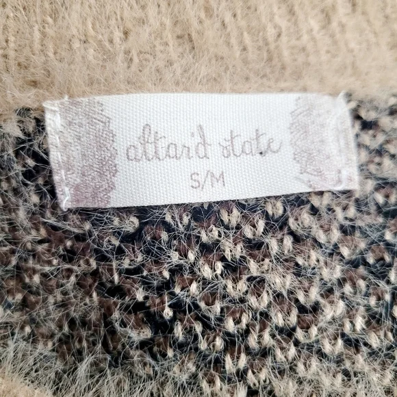 Altar’d State Leopard Print Fuzzy Sweater Size S/M Tan Brown Oversized Soft Knit - Picture 11 of 13